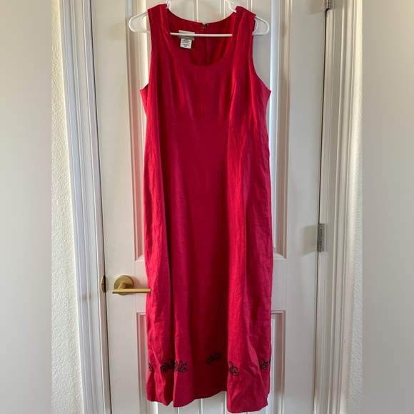 Coldwater Creek Dresses & Skirts - Coldwater Creek Red Sleeveless 100% Linen Embroidered Bicycle Dress | Size 8P